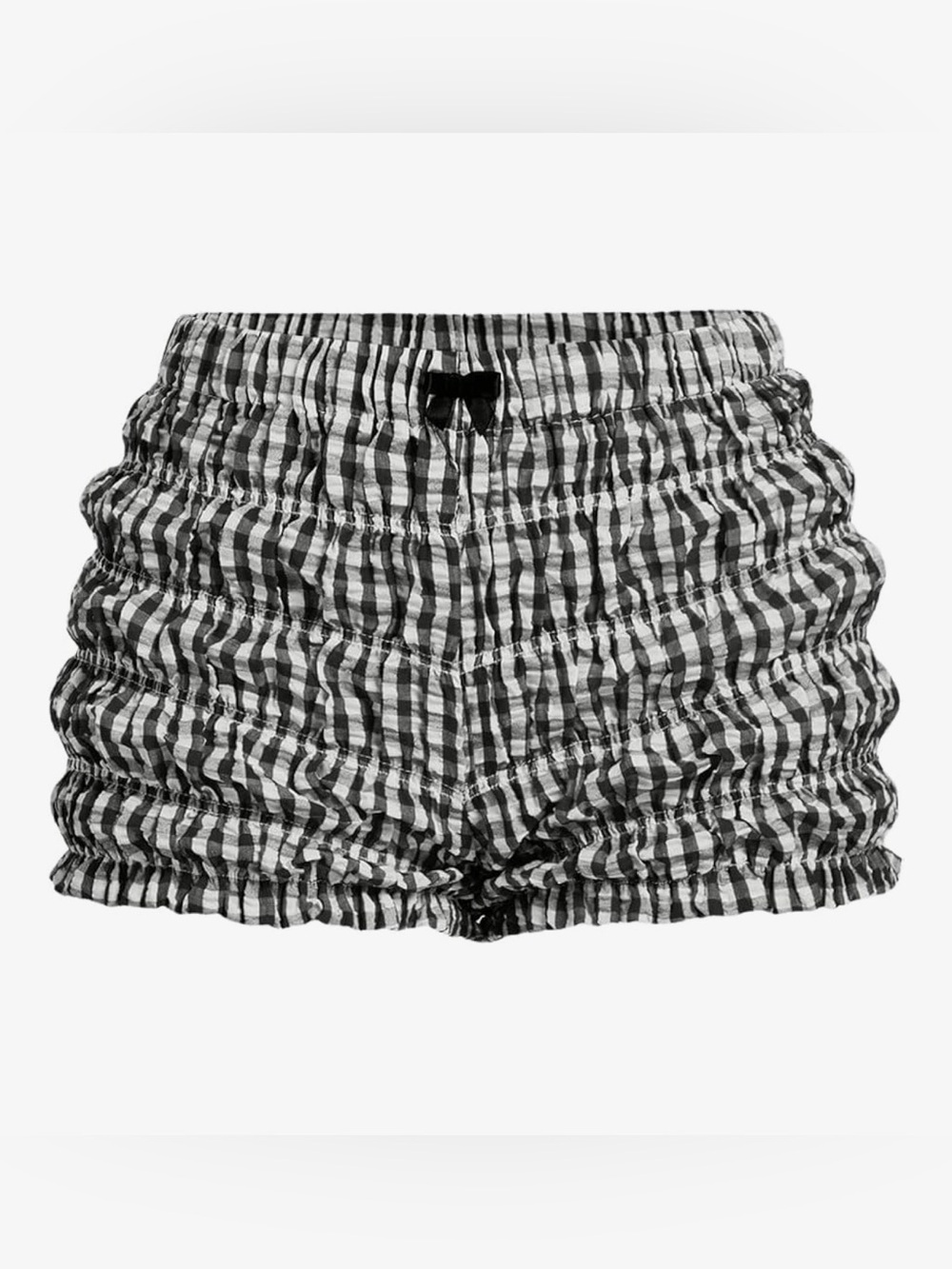 Black & White Checked Athletic Shorts with Elastic Waist
